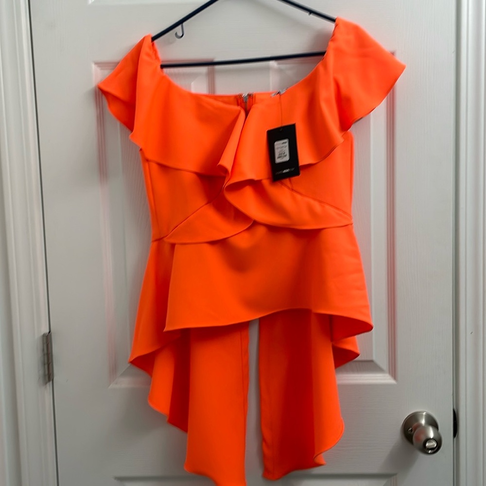 Neon orange, off the shoulder top
